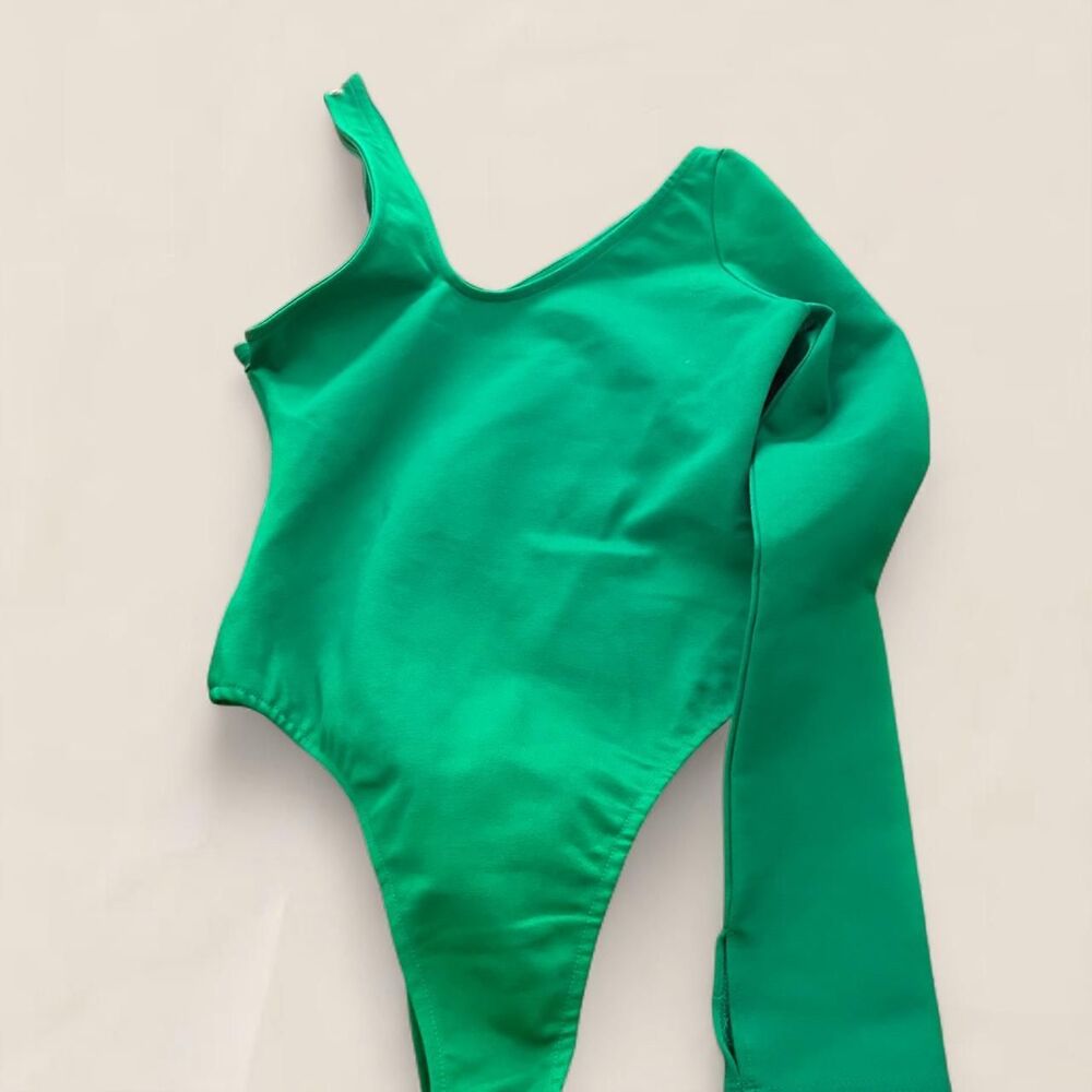 Manière De Voir Green Asymmetric One Shoulder Bodysuit Size 6
